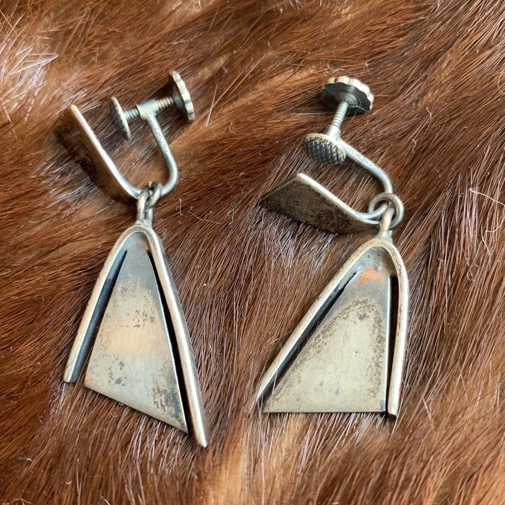 Maxwell Chayat Vintage Sterling Silver Screwback Modernist Earrings